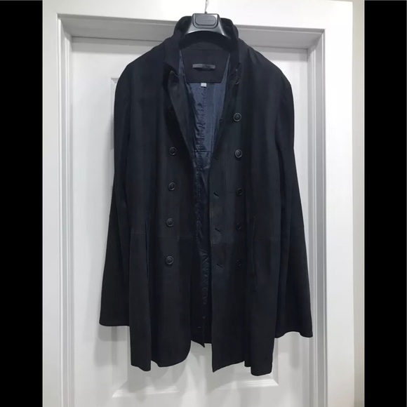 John Varvatos Double-Breasted Cutaway Suede Coat - Picture 7 of 12